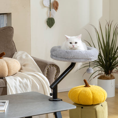 Cat Bed for Desk, 360° Rotatable Adjustable Elevated Cat Desk Bed, Comfortable Soft Plush Kitten Hammock Nest Cushion Machine-Washable