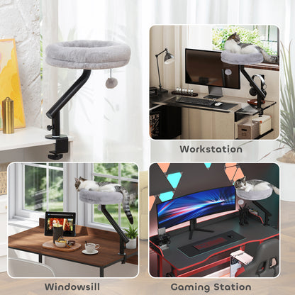 Cat Bed for Desk, 360° Rotatable Adjustable Elevated Cat Desk Bed, Comfortable Soft Plush Kitten Hammock Nest Cushion Machine-Washable