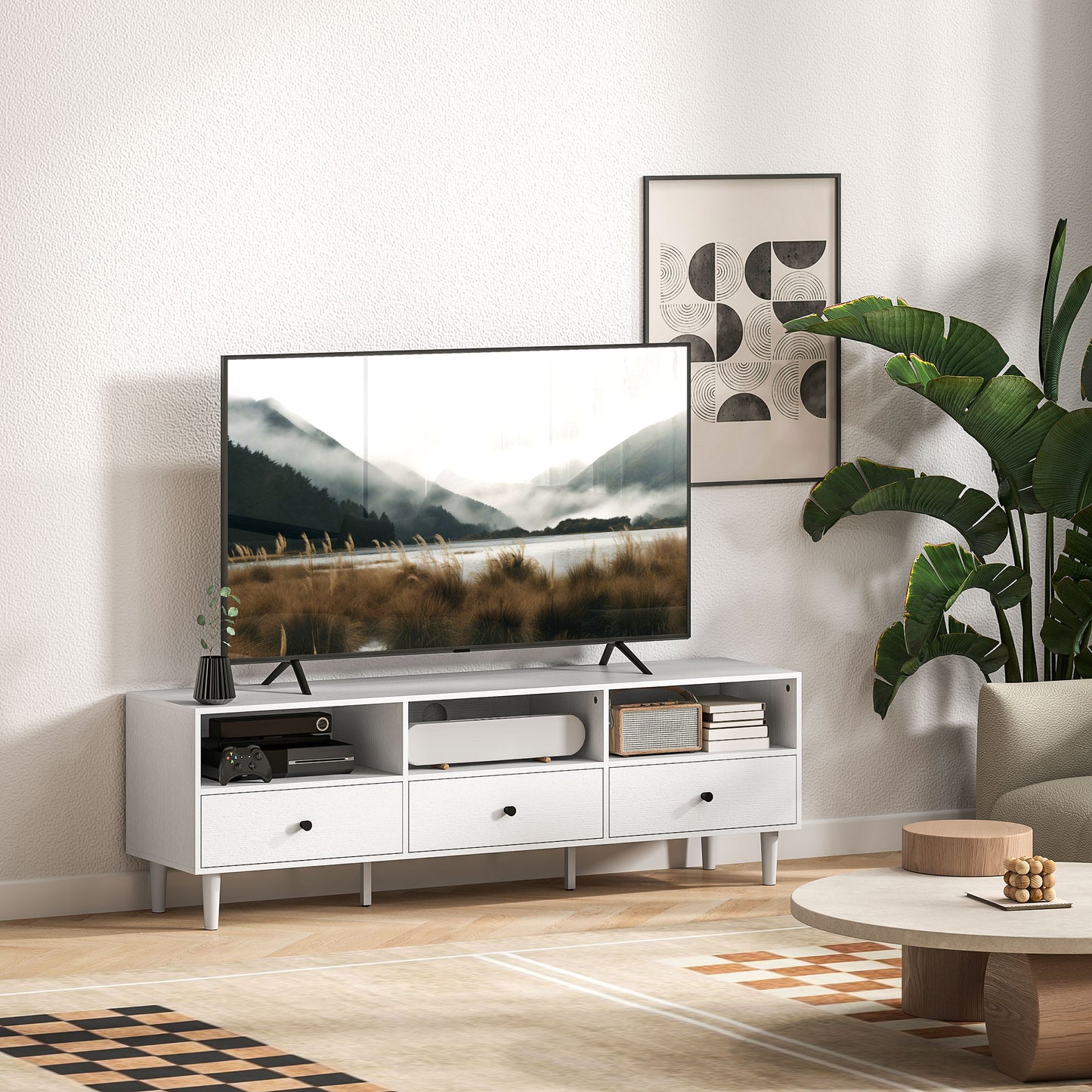 TV Unit, TV Cabinet for up to 75", with Drawers, Shelves, White