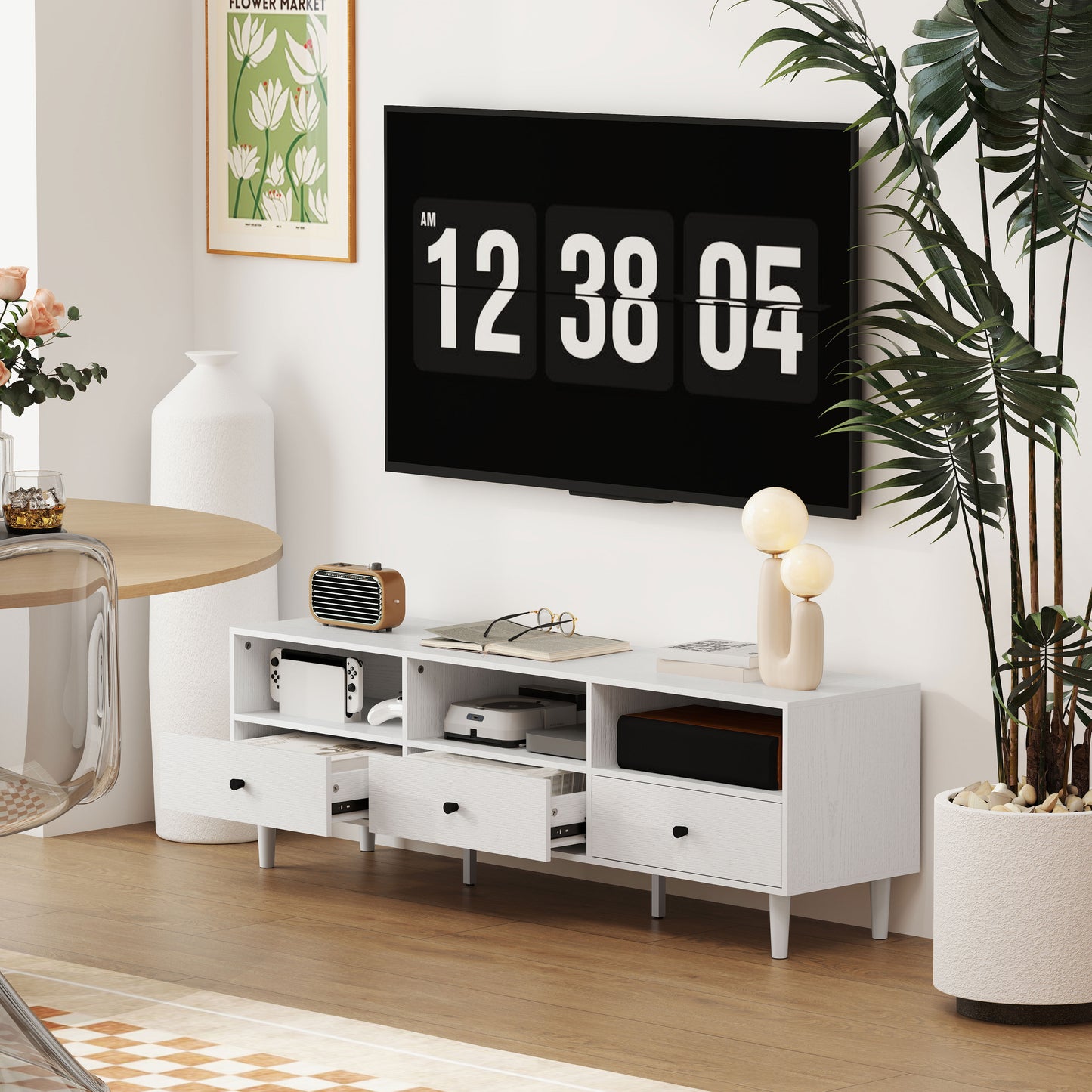 TV Unit, TV Cabinet for up to 75", with Drawers, Shelves, White