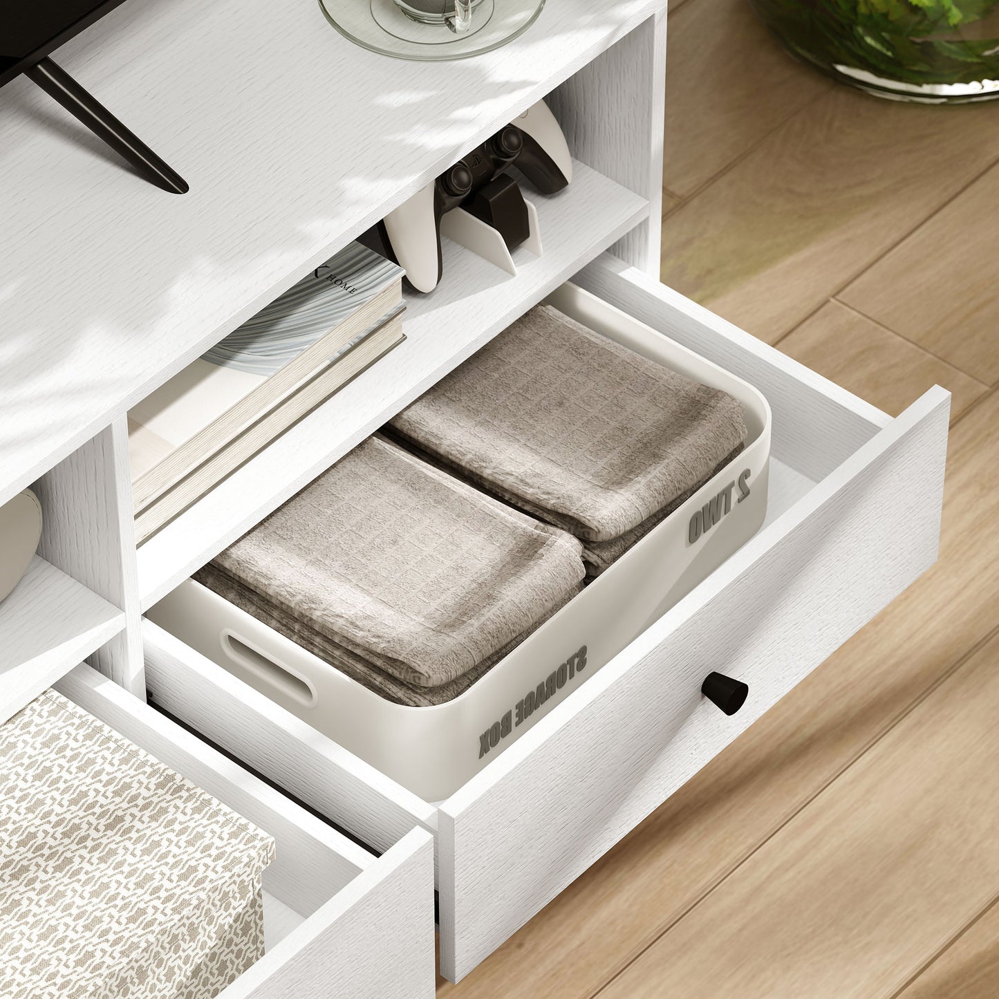 TV Unit, TV Cabinet for up to 75", with Drawers, Shelves, White