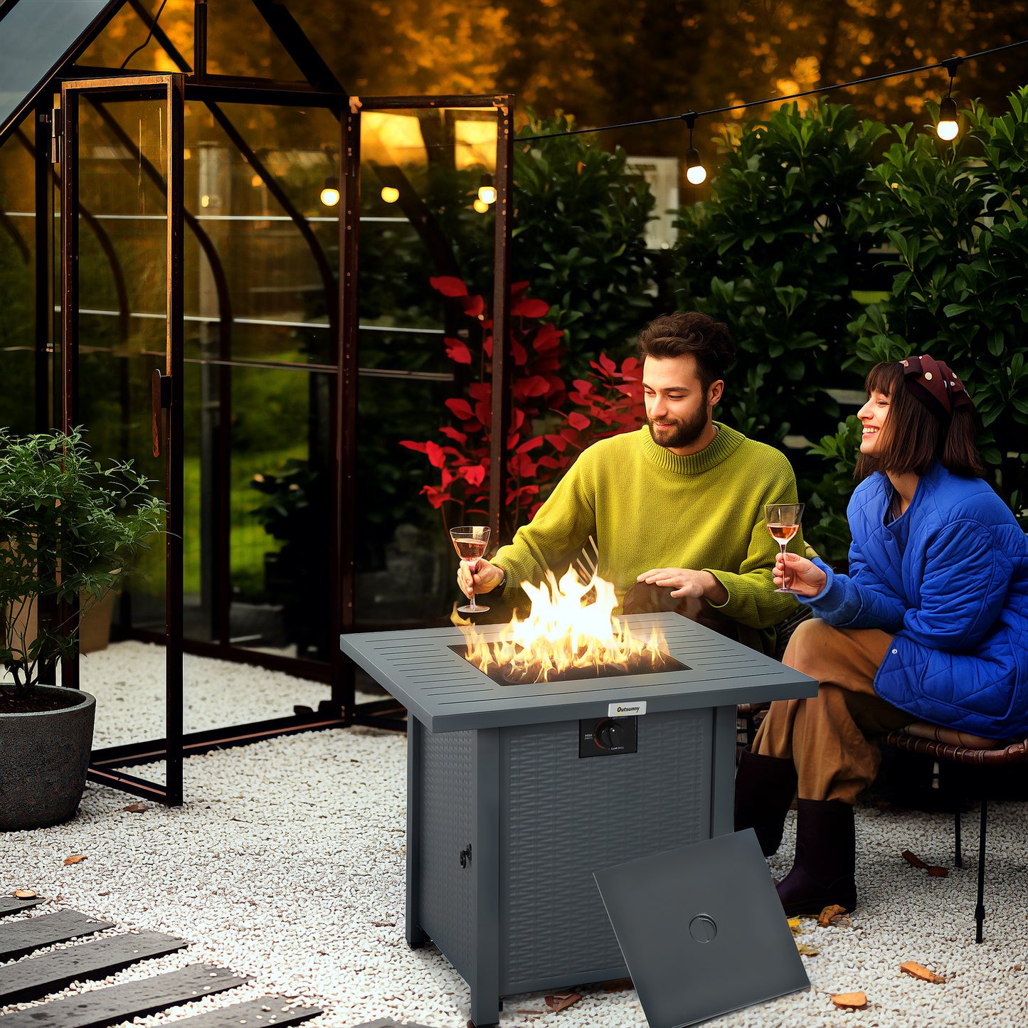 40,000 BTU Gas Firepit Table with Protective Cover, Grey