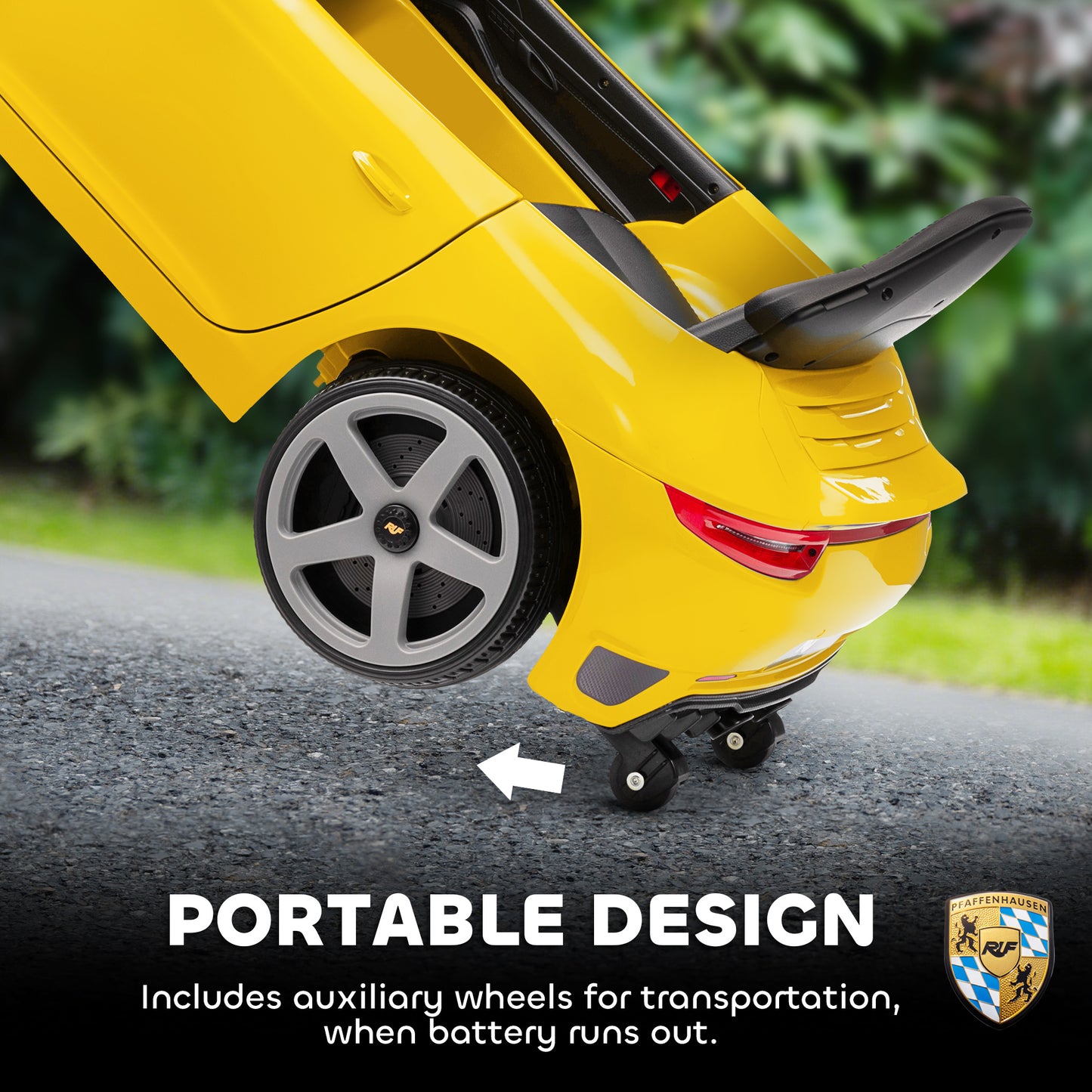 RUF GT Licensed Electric Car for Kids, 12V Kids Ride on Car with Suspension System, Remote Control, Music, Horn, USB, Slow Start and Safety Belt for 3-5 Years Old Boys and Girls, Yellow