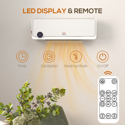 1000W/2000W Wall Downflow Heater 10-49°C Temperature w/ Timer Remote