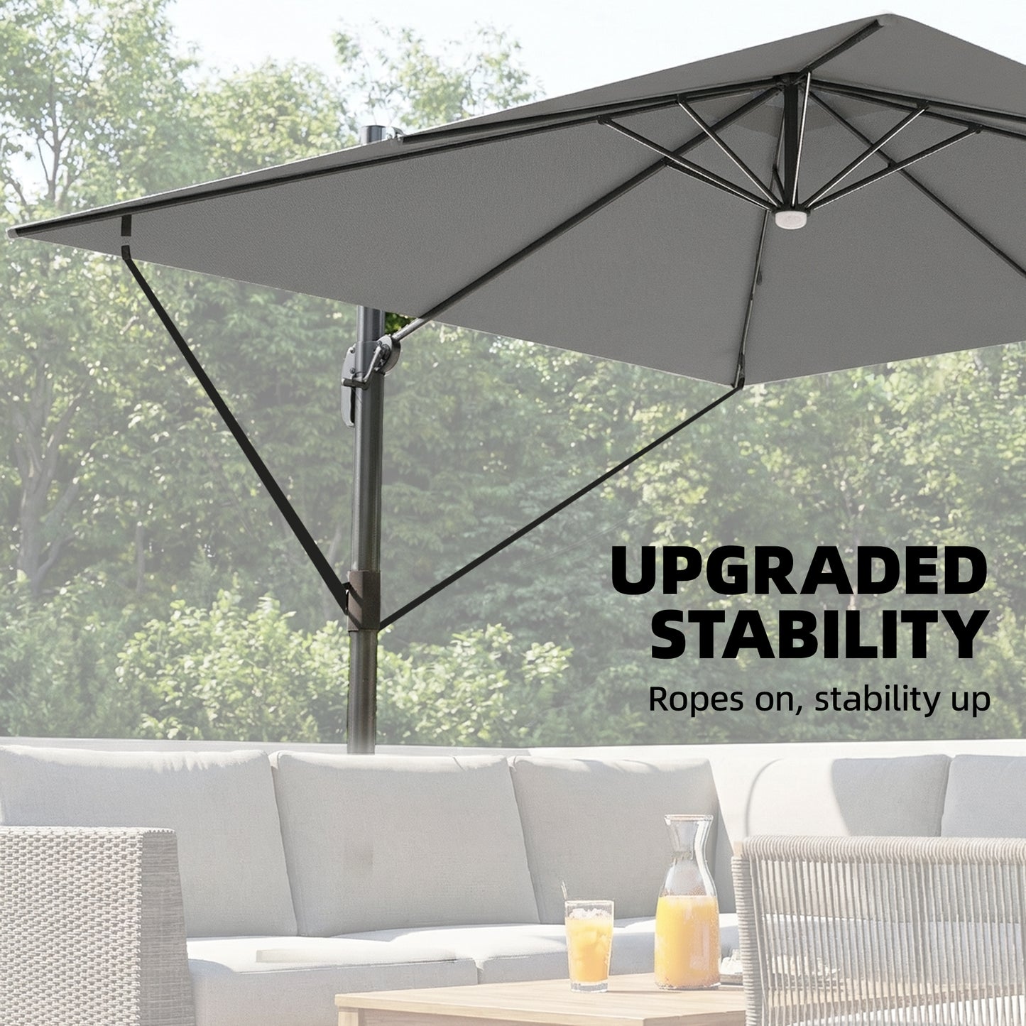 3 x 3 m Garden Cantilever Parasol w/ Light, Cover, Wind Protection
