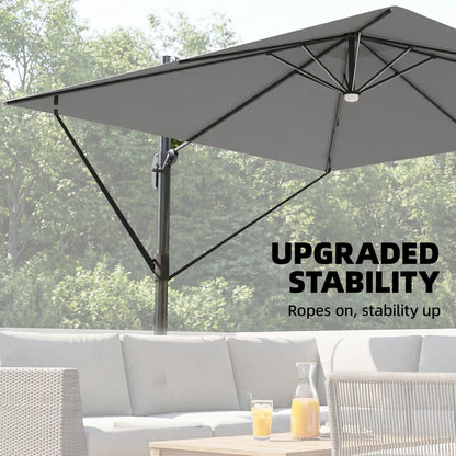 3 x 3 m Garden Cantilever Parasol w/ Light, Cover, Wind Protection