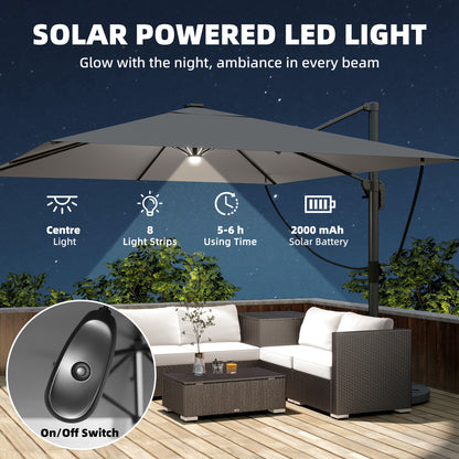 3 x 3 m Garden Cantilever Parasol w/ Light, Cover, Wind Protection