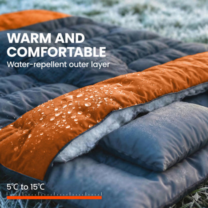 Double Sleeping Bag with 2 Pillows, 220 x 160cm Sleeping Bag