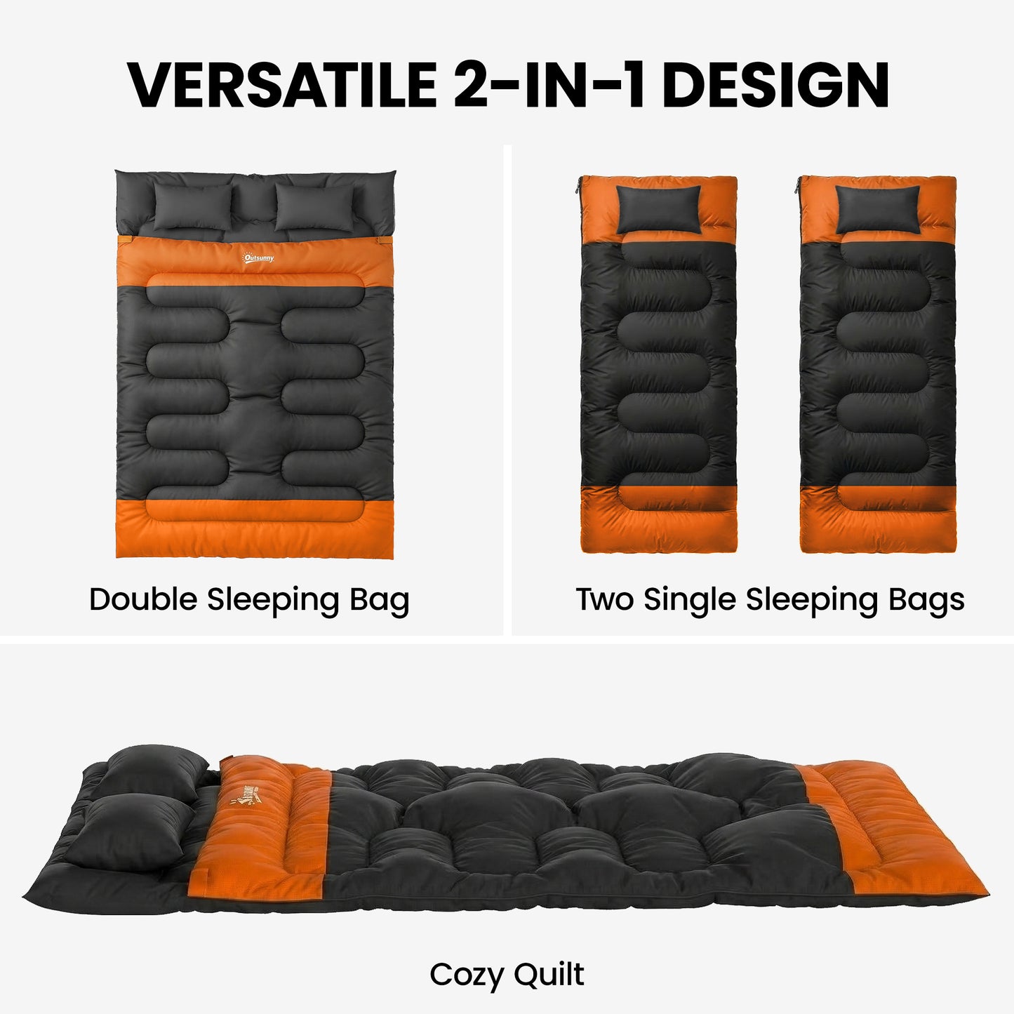 Double Sleeping Bag with 2 Pillows, 220 x 160cm Sleeping Bag