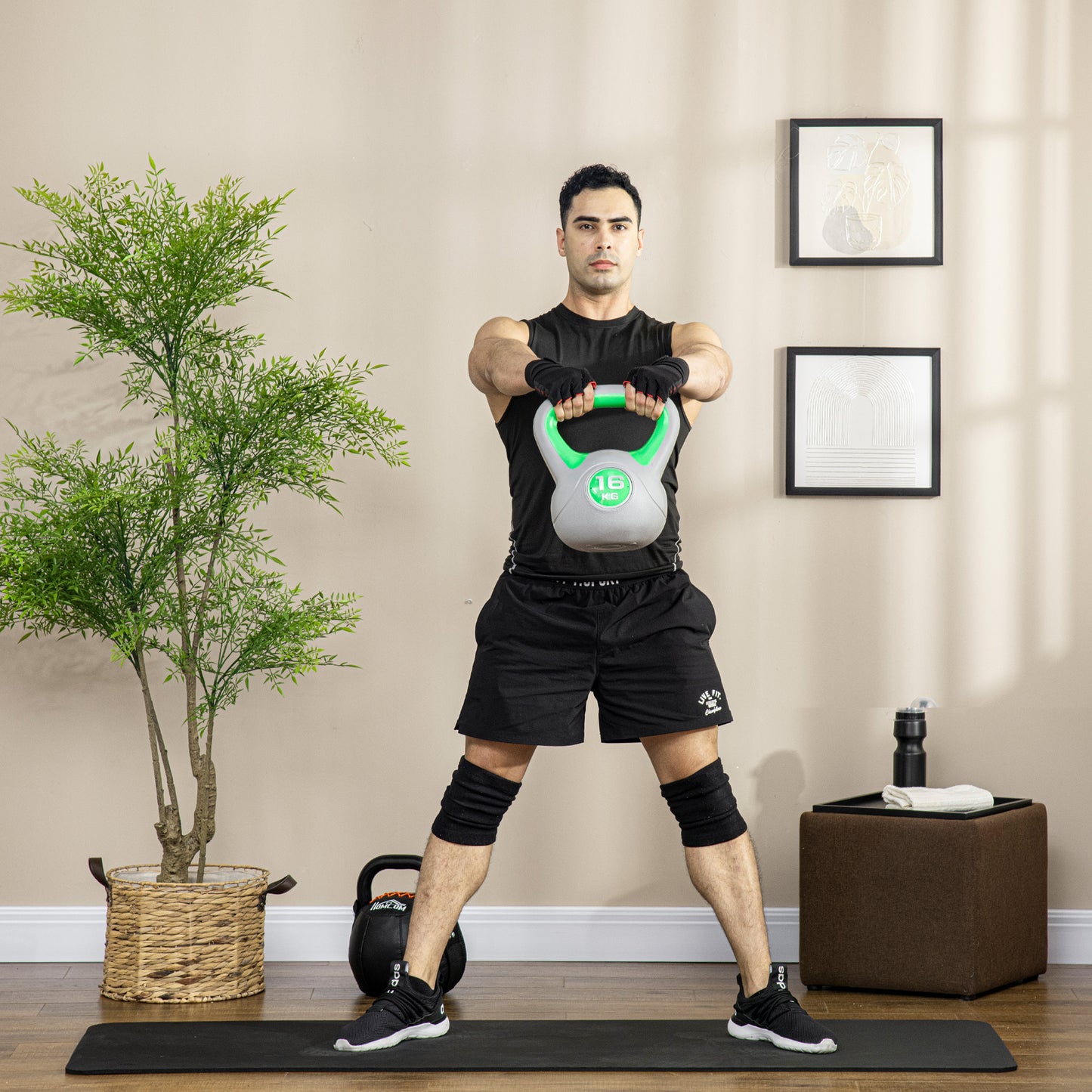 16kg Kettle Bell with Handle for Home Gym, Green and Grey