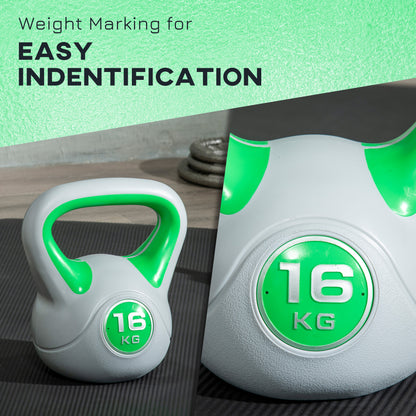16kg Kettle Bell with Handle for Home Gym, Green and Grey