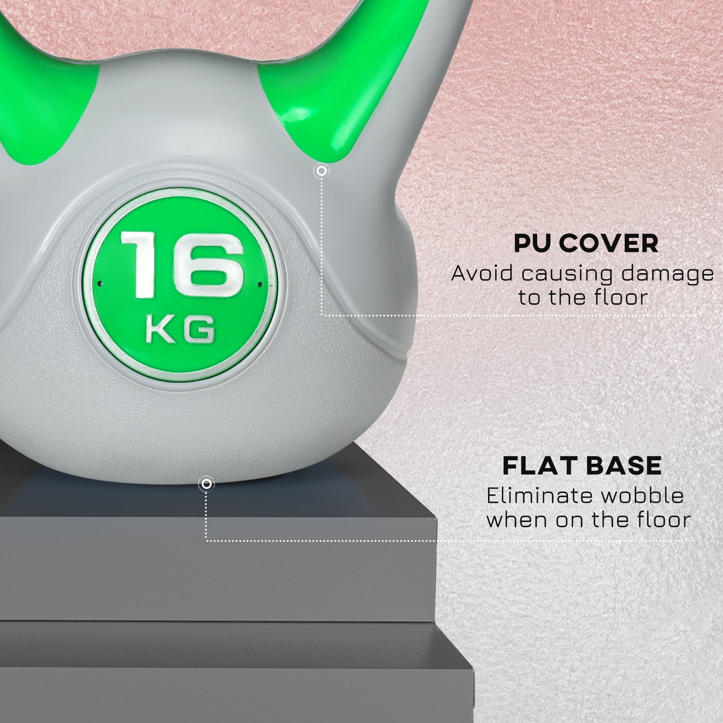 16kg Kettle Bell with Handle for Home Gym, Green and Grey