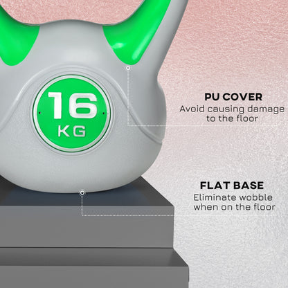16kg Kettle Bell with Handle for Home Gym, Green and Grey