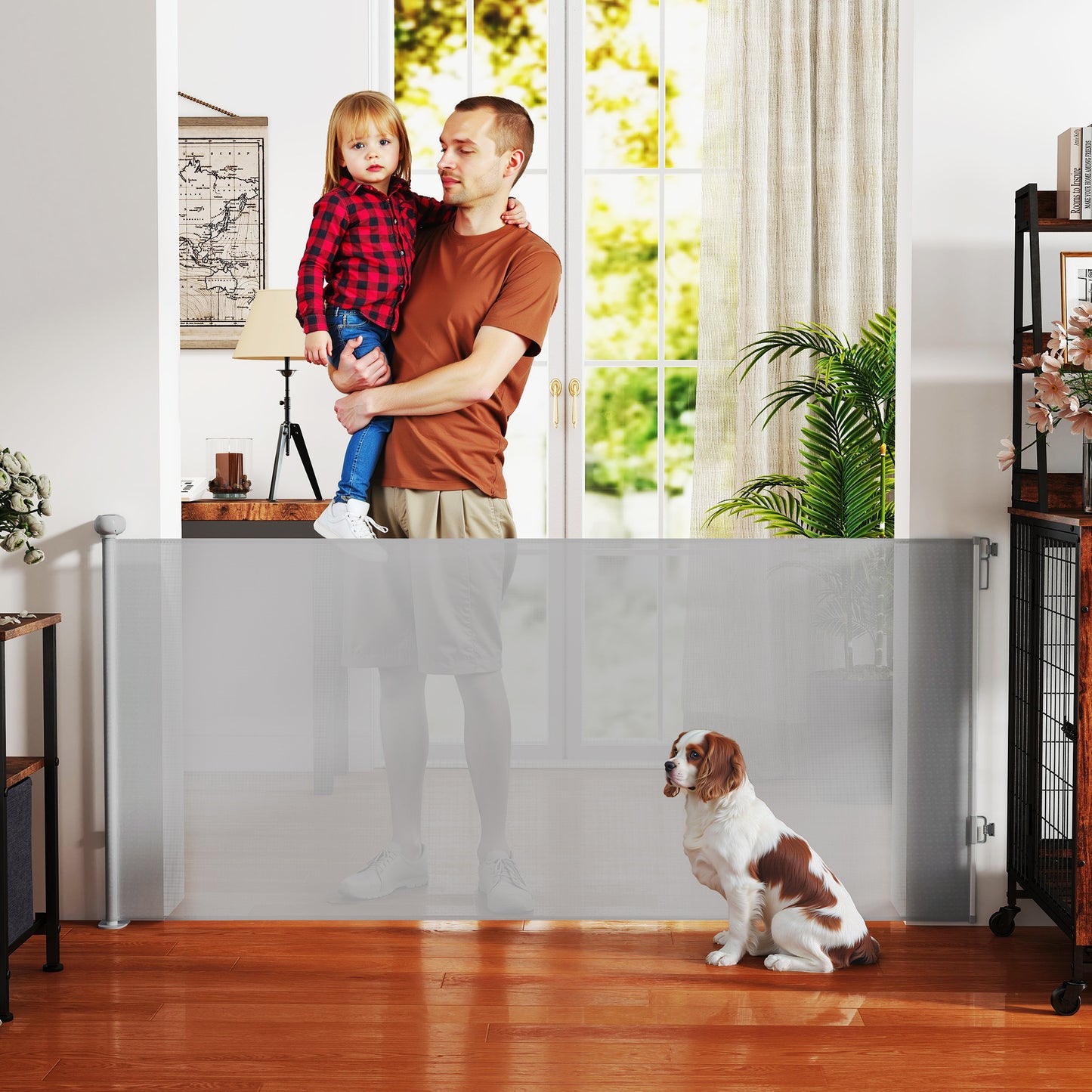 Retractable Stair Gate, Dog Gate Extends Up to 180 cm Wide, Grey