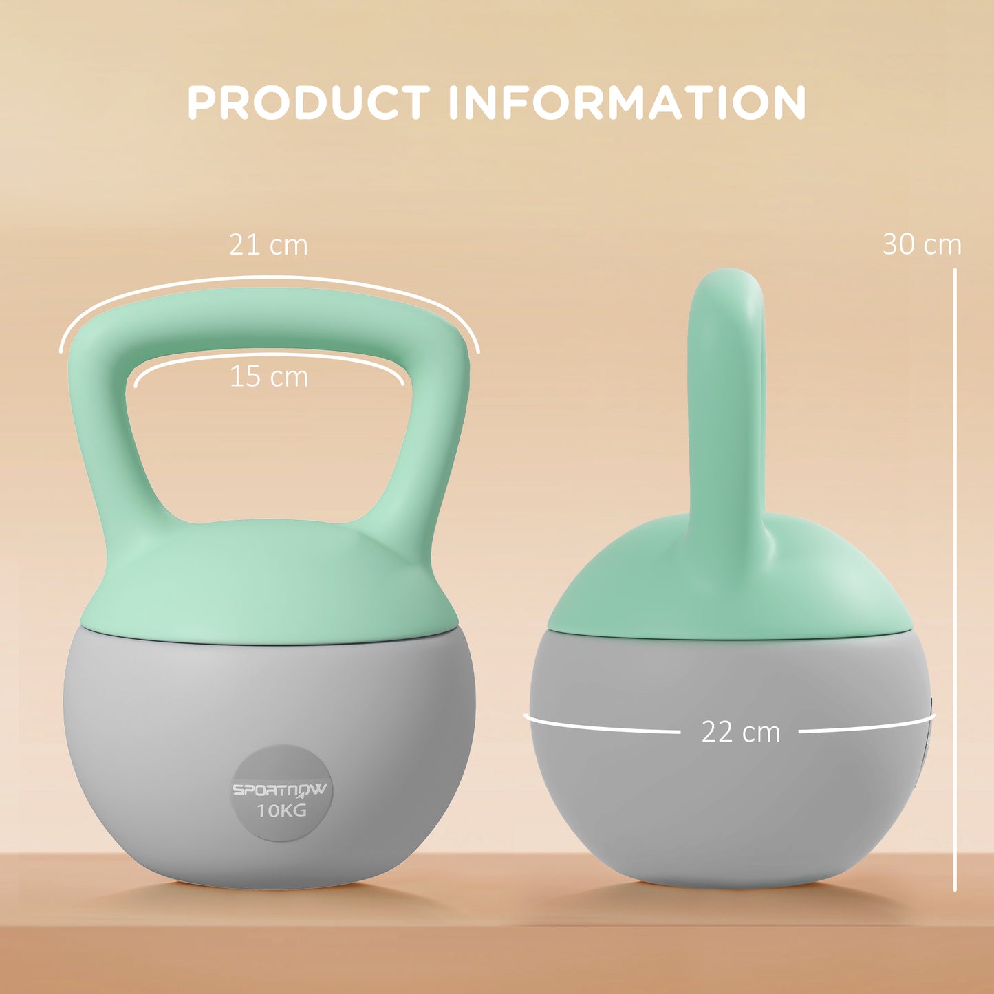 10KG Kettlebell with Soft Body and Non-Slip Handle, Grey and Green