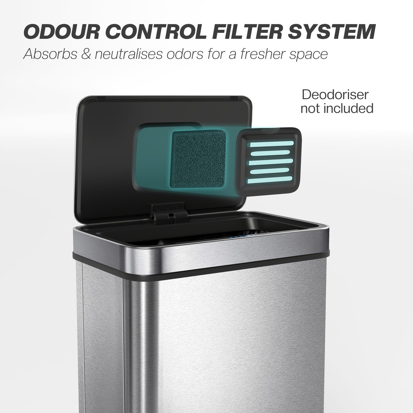 50 L Kitchen Bin with Fingerprint-Proof Stainless Steel, Silver Tone