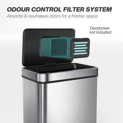 50 L Kitchen Bin with Fingerprint-Proof Stainless Steel, Silver Tone