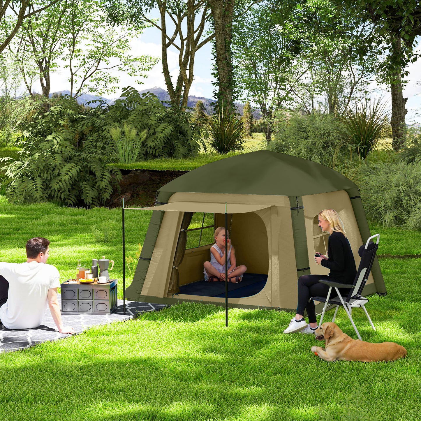 Inflatable Camping Tent, Easy Setup 2 Man Tent, Brown