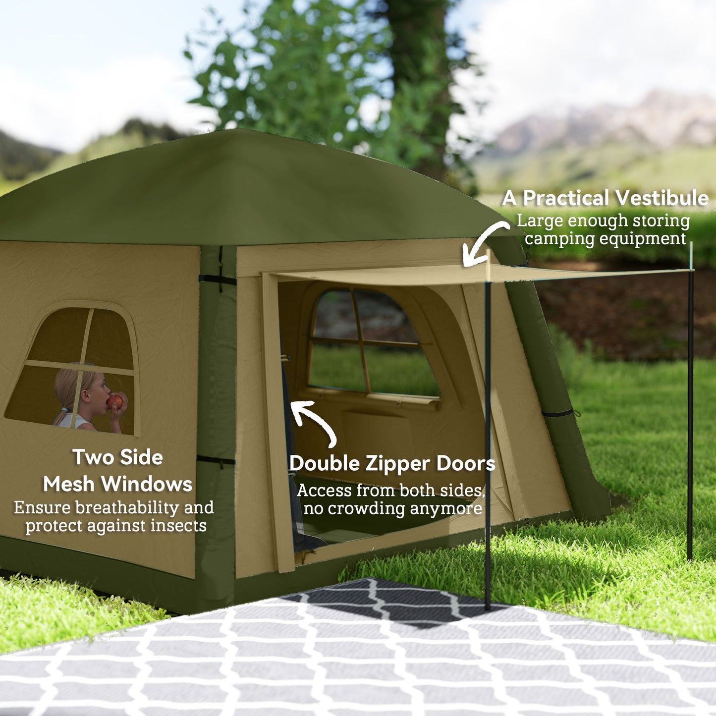Inflatable Camping Tent, Easy Setup 2 Man Tent, Brown