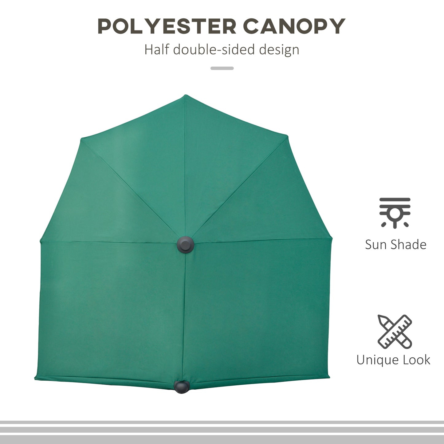 2m Half Parasol Market Umbrella Garden Balcony Parasol with Crank Handle, Cross Base, Double-Sided Canopy, Green