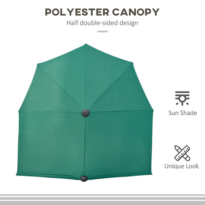 2m Half Parasol Market Umbrella Garden Balcony Parasol with Crank Handle, Cross Base, Double-Sided Canopy, Green