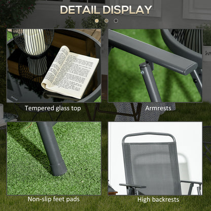 Patio Bistro Set Folding Chairs & Coffee Table for Balcony, Dark Grey