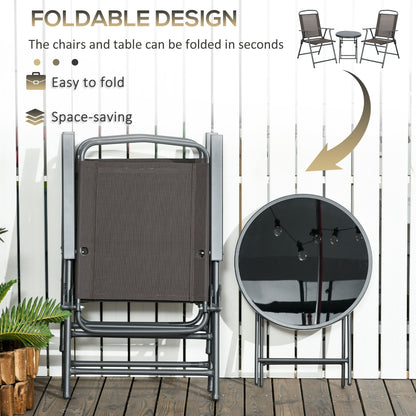 Patio Bistro Set Folding Chairs & Coffee Table for Balcony, Dark Grey