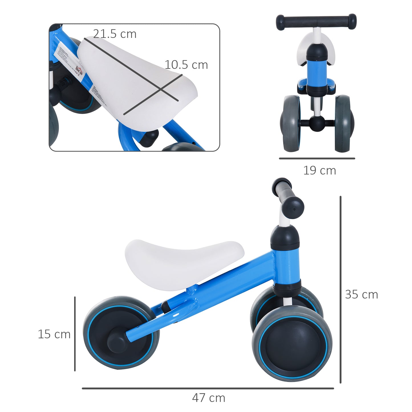 Baby Toddler Balance Bike Walker 3 Wheel Push Bike for 1-2 Years Blue