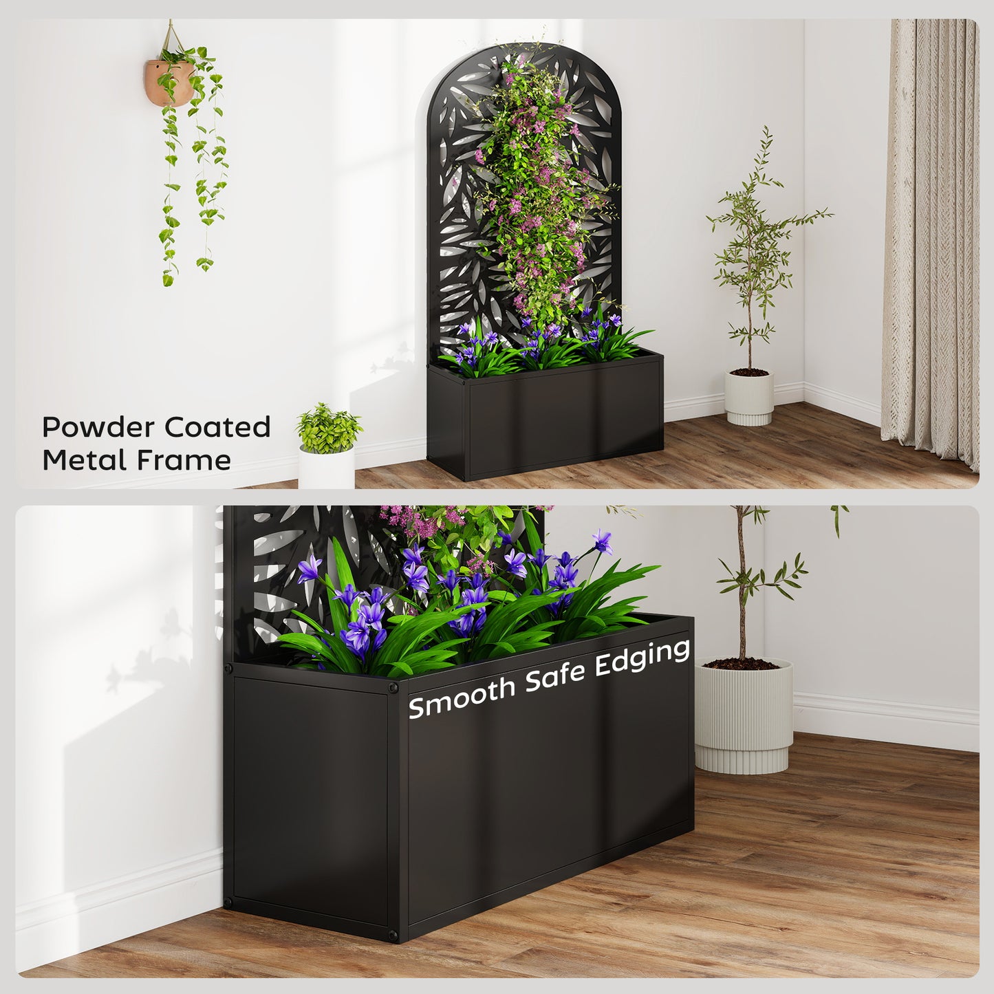 Metal Raised Garden Bed with Trellis, Outdoor Elevated Planter Box