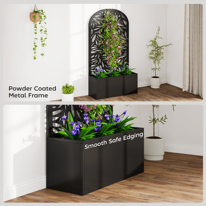 Metal Raised Garden Bed with Trellis, Outdoor Elevated Planter Box