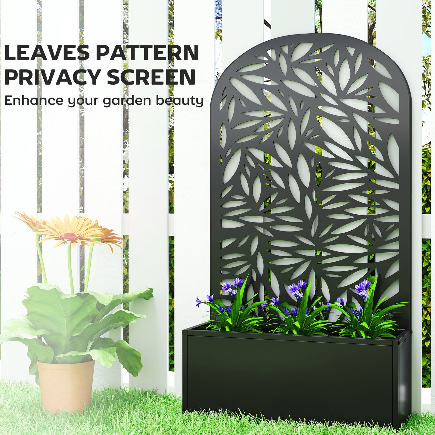 Metal Raised Garden Bed with Trellis, Outdoor Elevated Planter Box