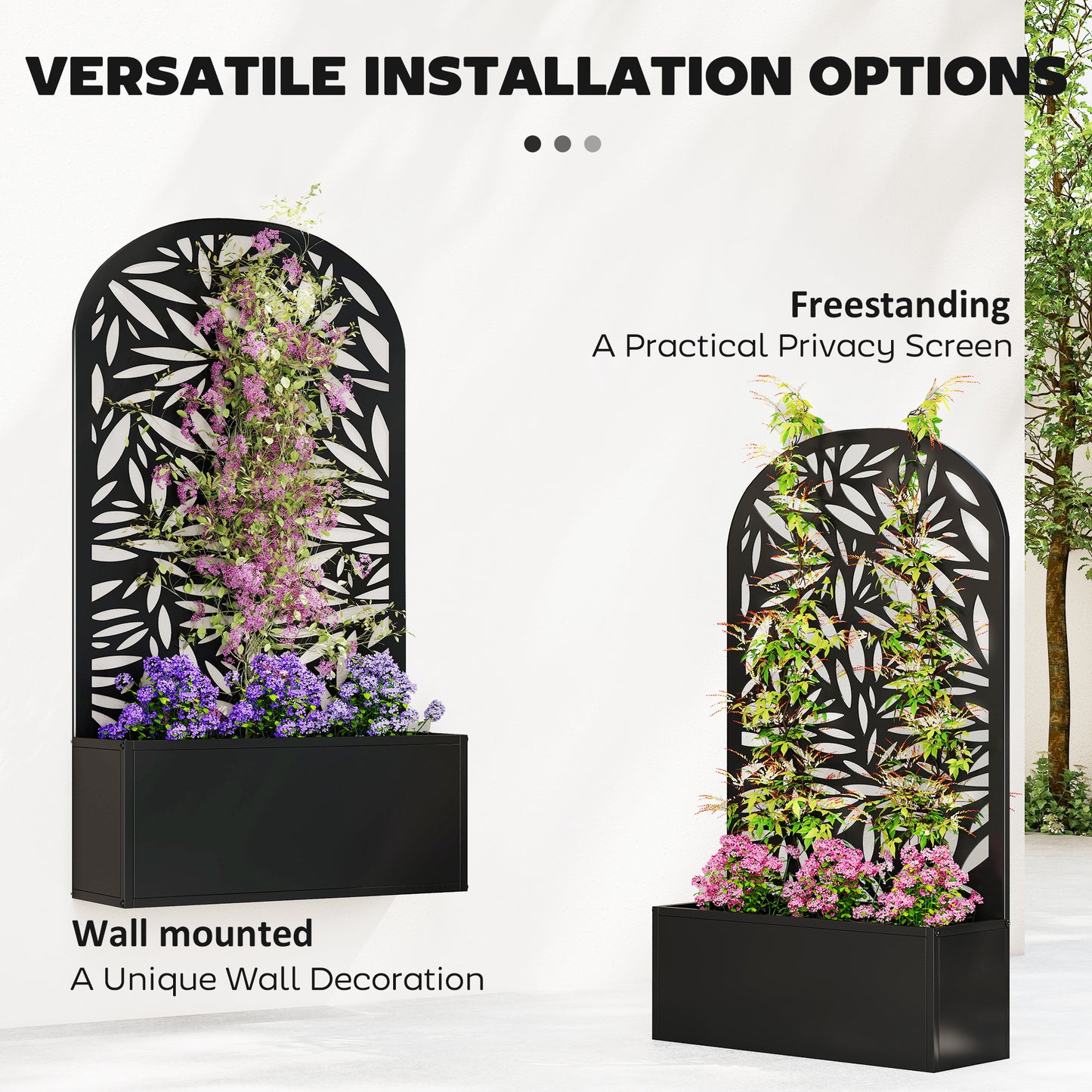 Metal Raised Garden Bed with Trellis, Outdoor Elevated Planter Box