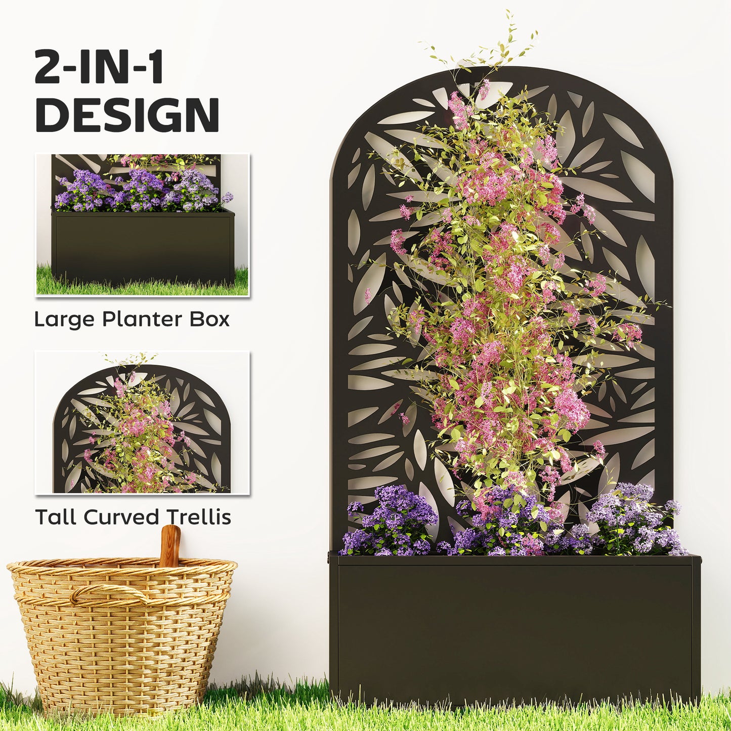 Metal Raised Garden Bed with Trellis, Outdoor Elevated Planter Box