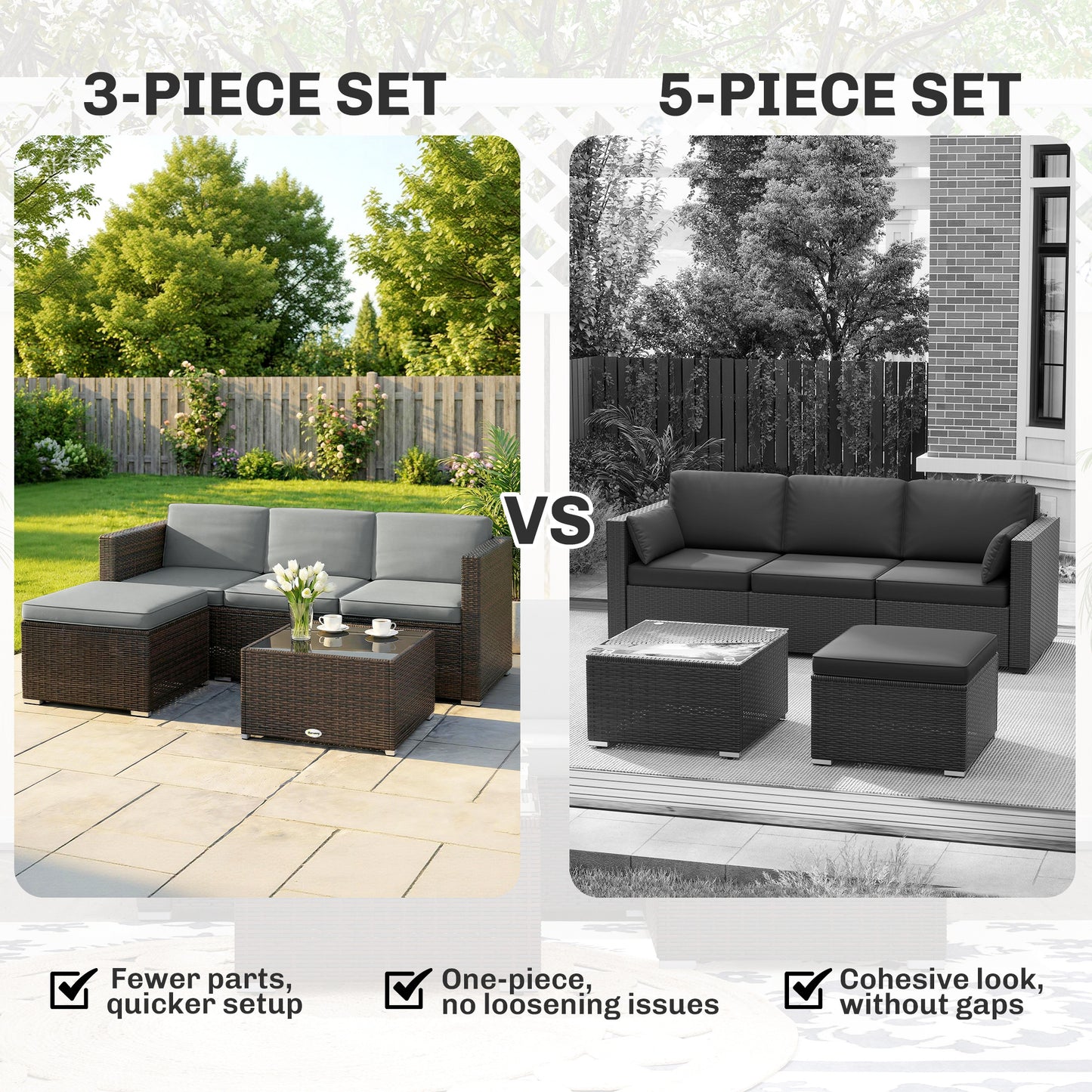 Garden Furniture Set w/ Padded Cushions Corner Sofa Set, Light Grey