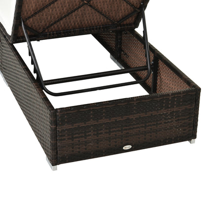 Outsunny PE Rattan Sun Lounger, Six-level Adjustable Recliner Bed Chair w/ Soft Padded Cushion for Patio, Garden, Mixed Brown