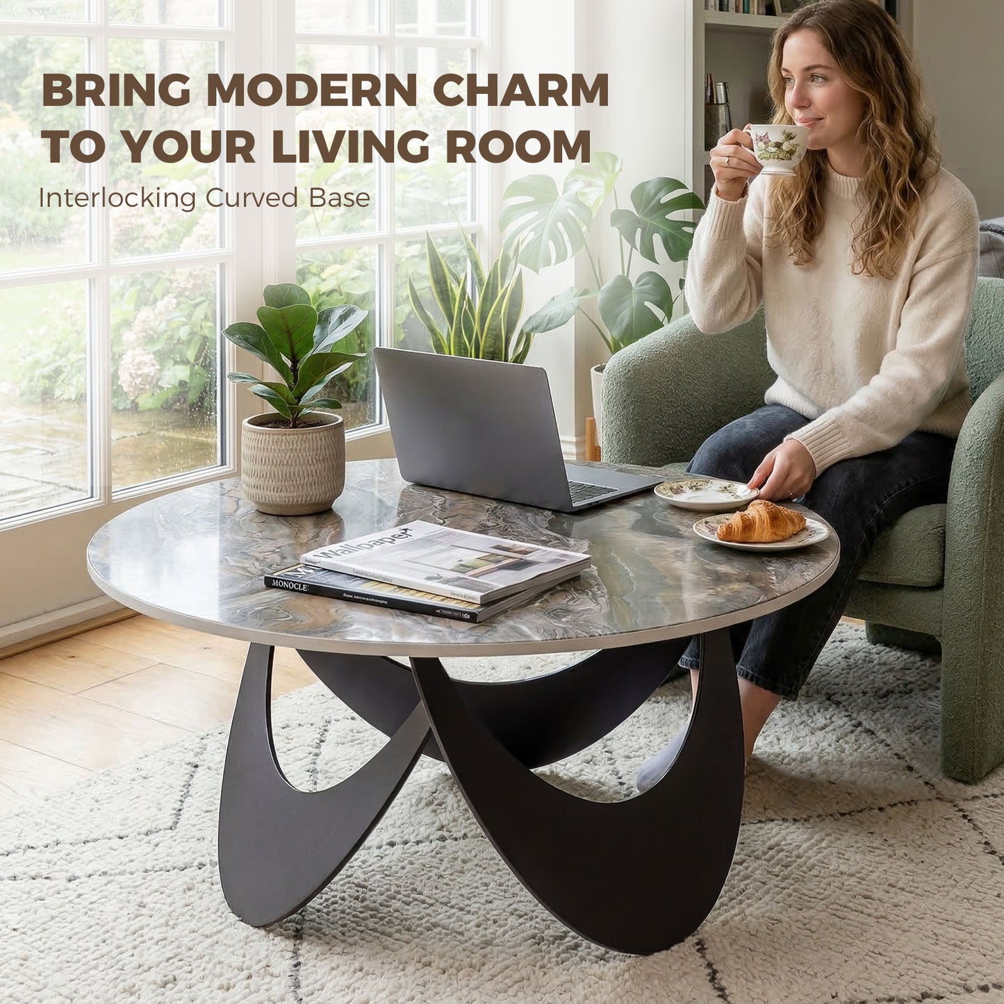 Coffee Table Sintered Stone Top Brown and Black