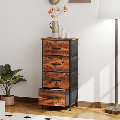 Fabric Chest of Drawers, 4 Drawer Dresser for Bedroom, Rustic Brown