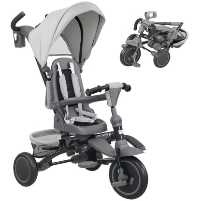 6 in 1 Kids Trike, Toddler Tricycle with Parent Handle, Grey