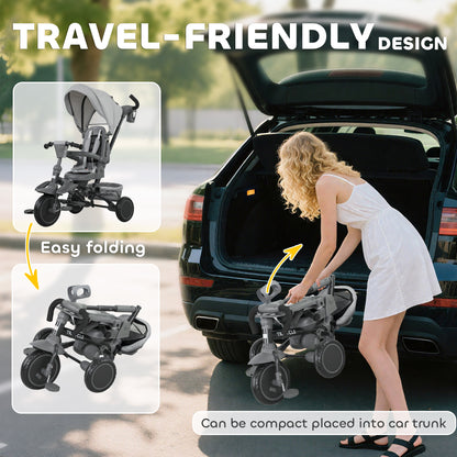 6 in 1 Kids Trike, Toddler Tricycle with Parent Handle, Grey