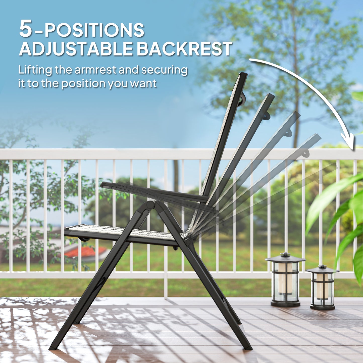Rattan Folding Chair w/ 5-Position Adjustable Backrest, Grey