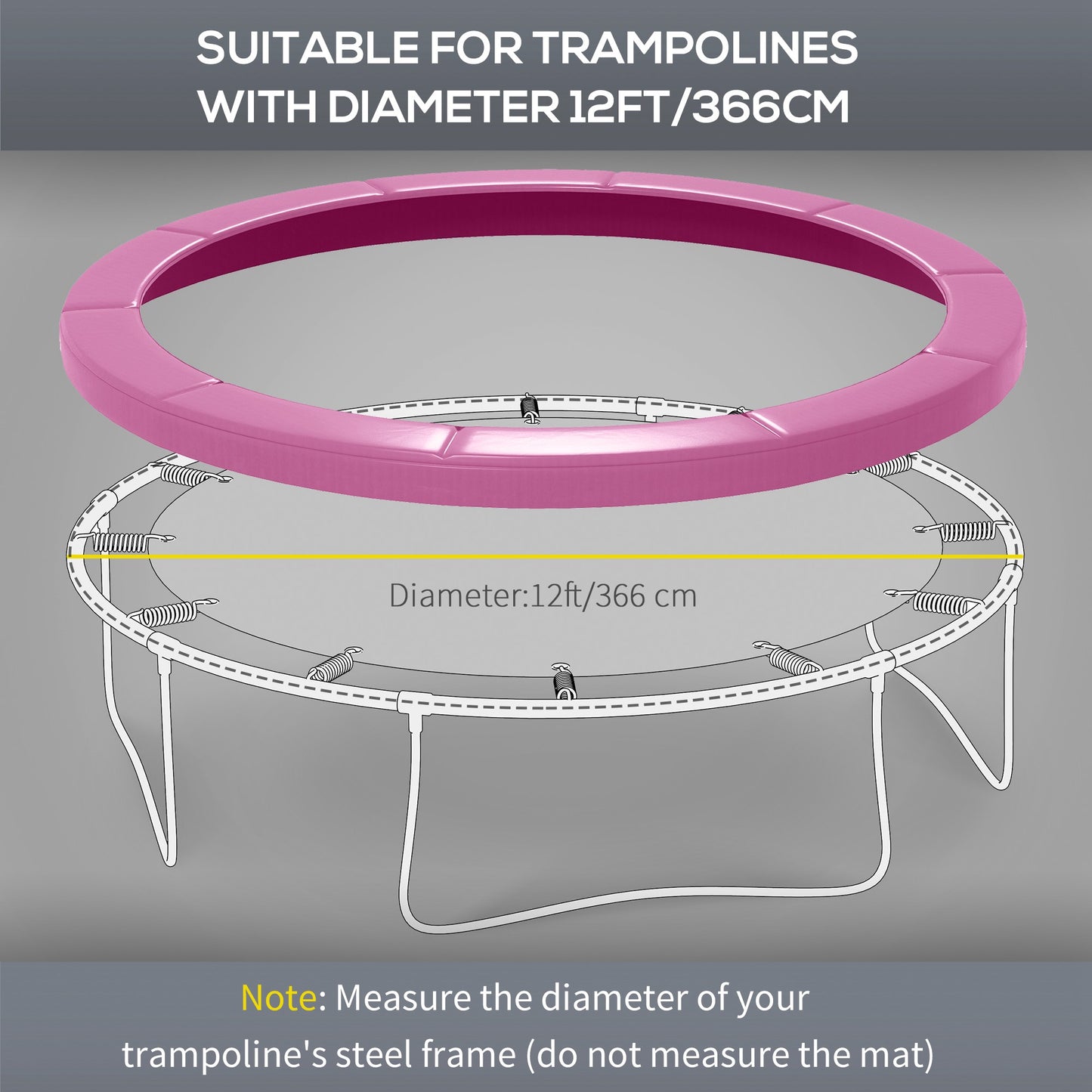 12FT Trampoline Pad Spring Cover, Waterproof, Pink