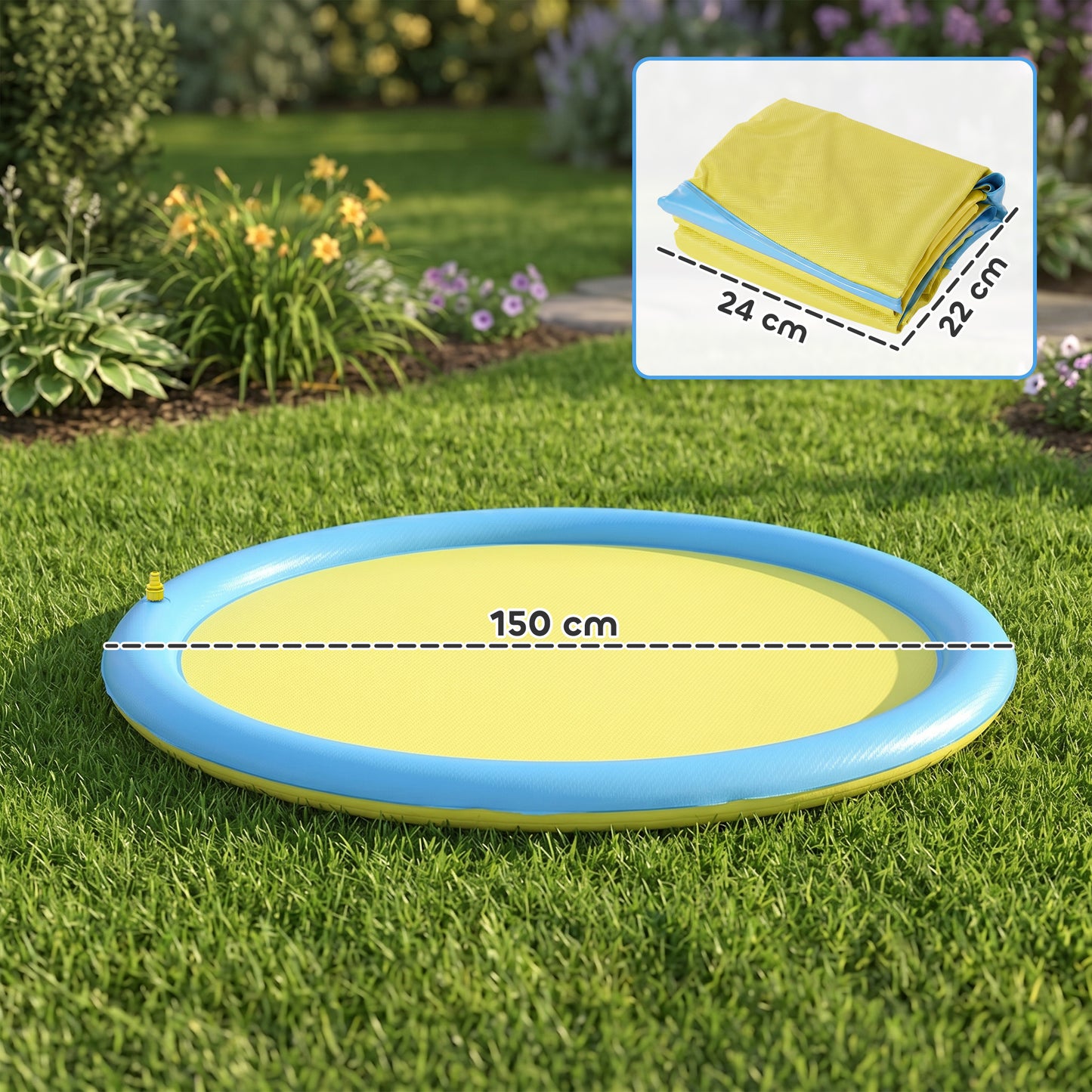 Dog Splash Pad, Pet Sprinkler Mat, Non-Slip Dog Paddling Pool, Foldable Outdoor Sprinkler and Splash Mat Water Play for Garden, Patio, Summer Fun, 150 cm, Yellow