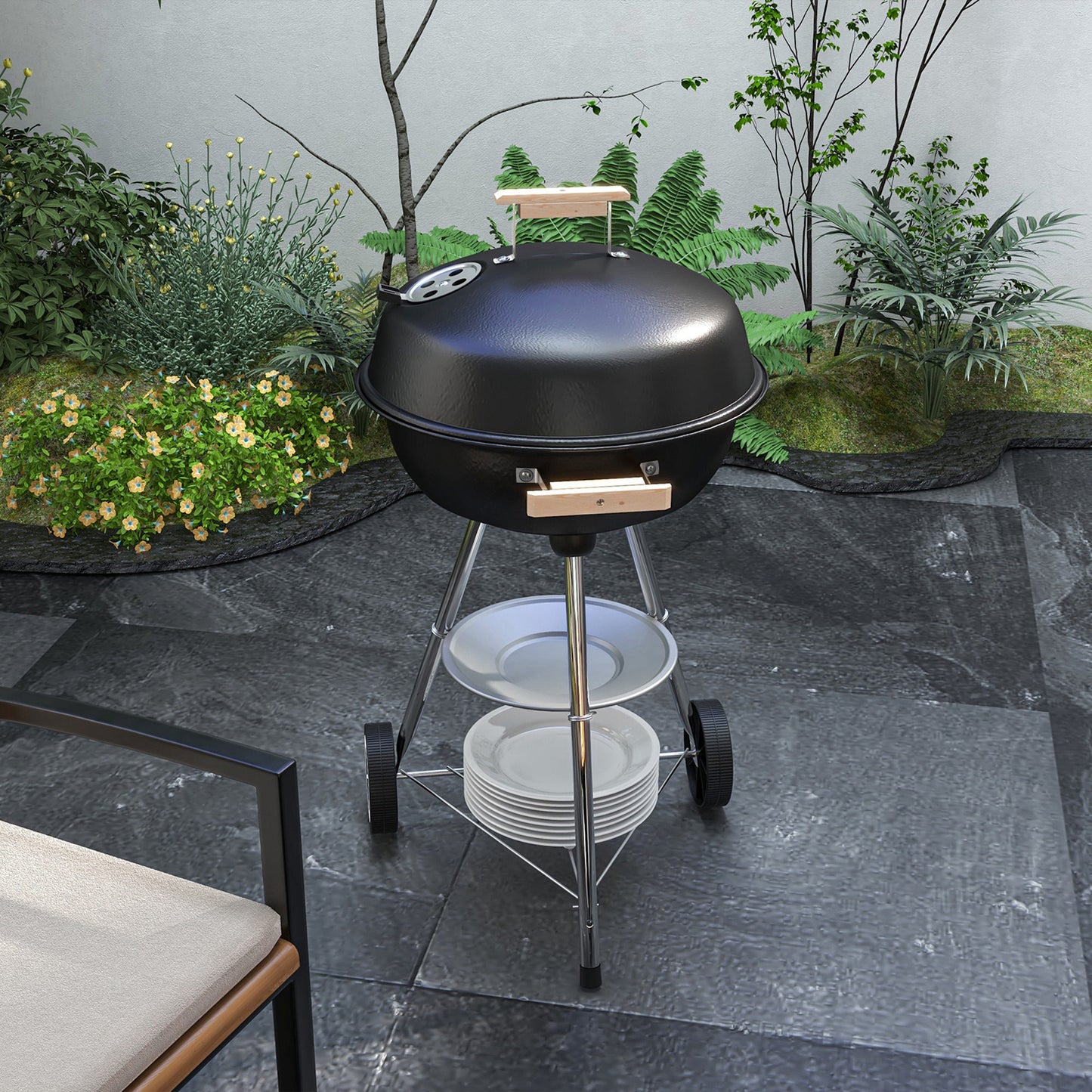 Portable Round Kettle Charcoal Grill BBQ Outdoor Heat Control Party