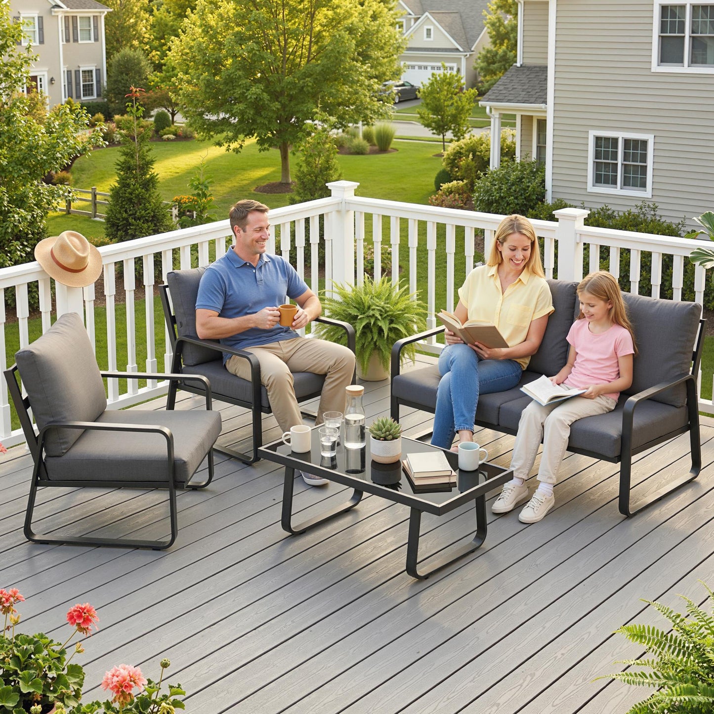 4 Piece Garden Furniture Set, Outdoor Sofa Set, Black