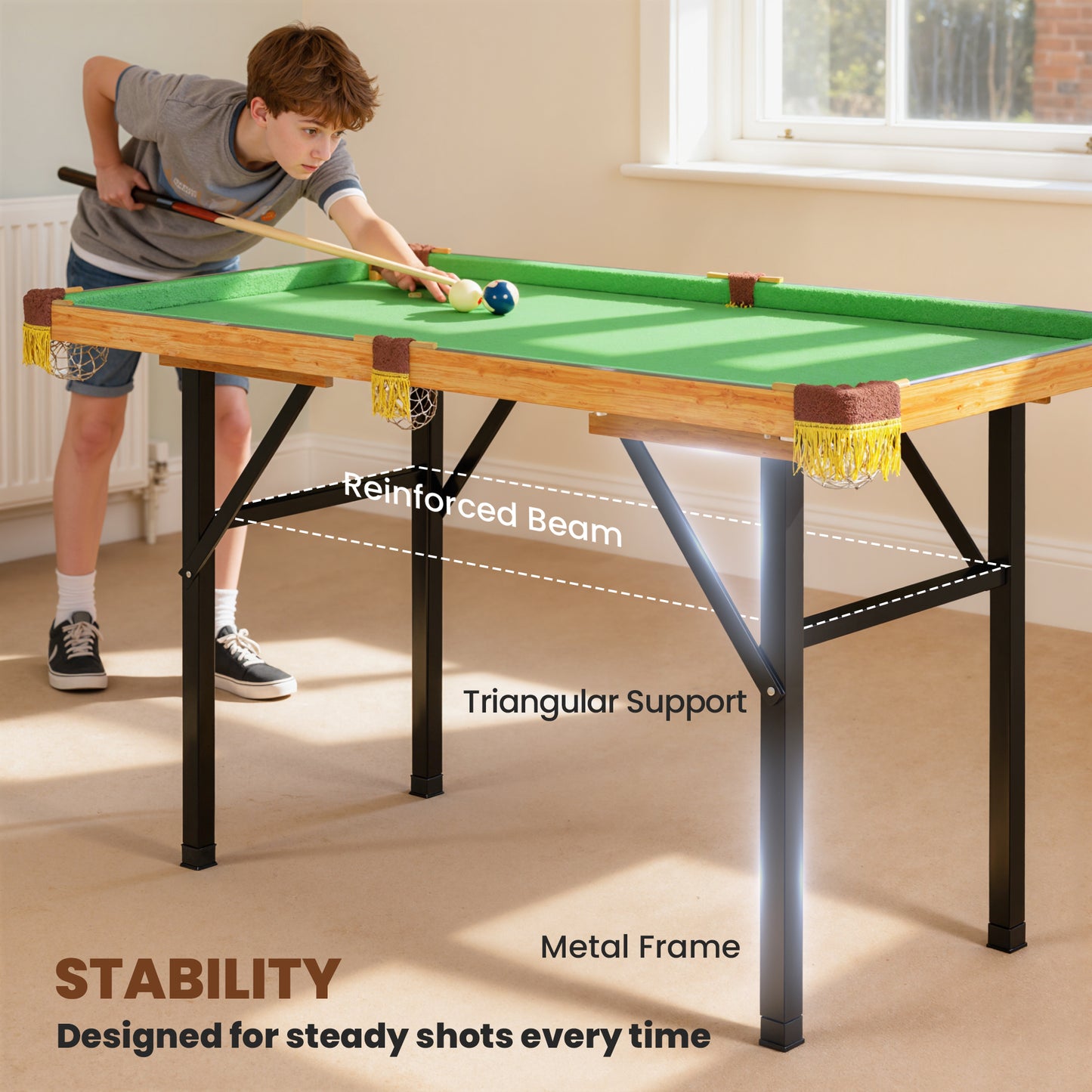 4FT Folding Pool Table, Mini Billiards Table Set for Kids, Green