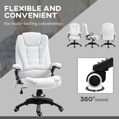 Office Chair w/ Heating Massage Points Relaxing Reclining Cream White