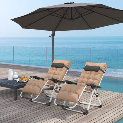 2 PCS Reclining Zero Gravity Chair Folding Lounger Cushion Khaki
