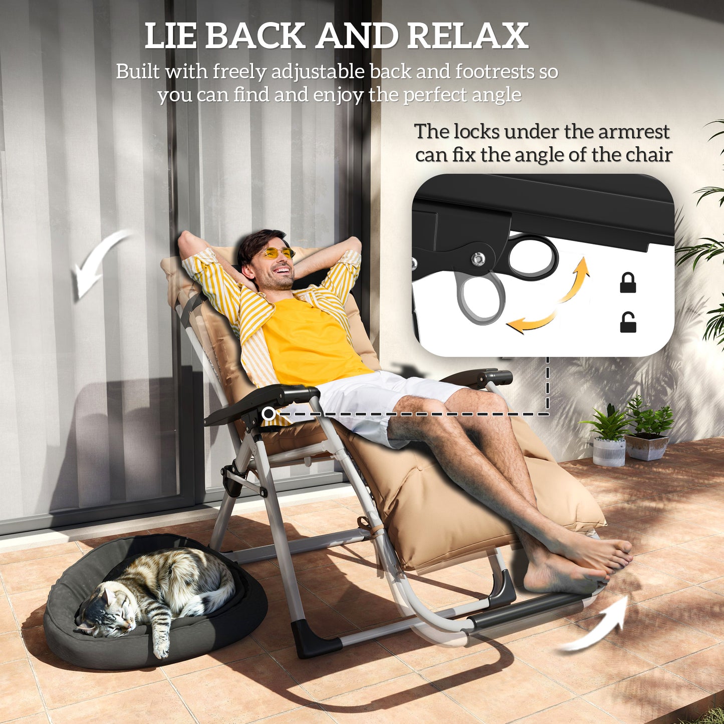 2 PCS Reclining Zero Gravity Chair Folding Lounger Cushion Khaki