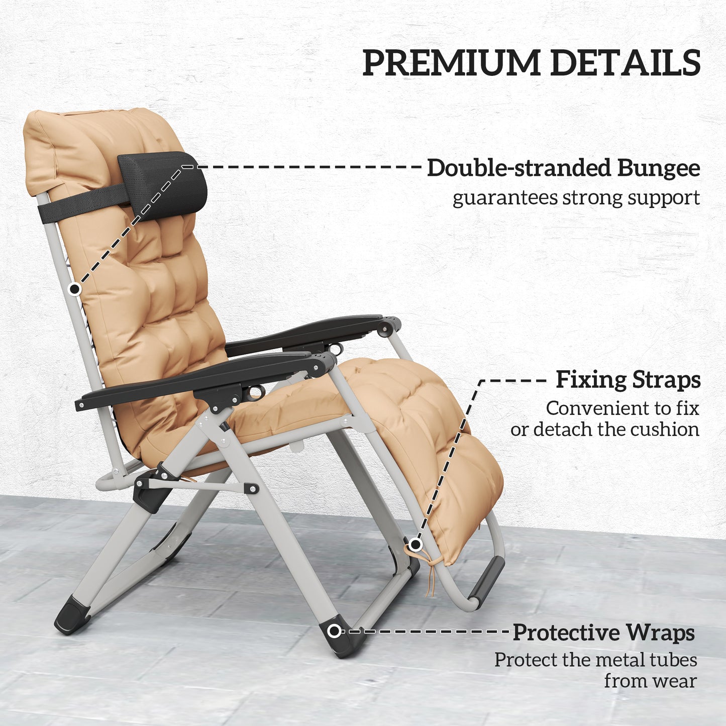 2 PCS Reclining Zero Gravity Chair Folding Lounger Cushion Khaki