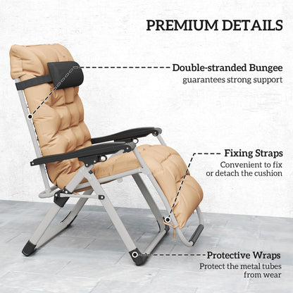 2 PCS Reclining Zero Gravity Chair Folding Lounger Cushion Khaki